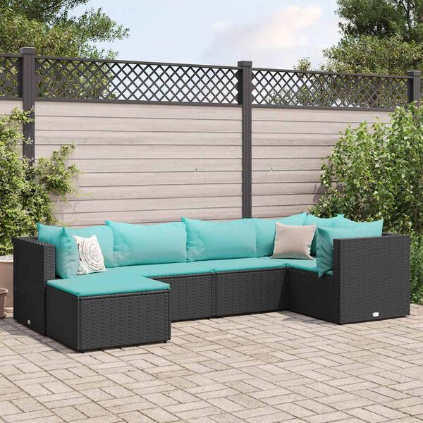 vidaXL Set Mobili da Giardino 6 pz con Cuscini in Polyrattan Nero
