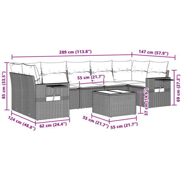 vidaXL Set Divano da Giardino 8pz con Cuscini Grigio Chiaro Polyrattan