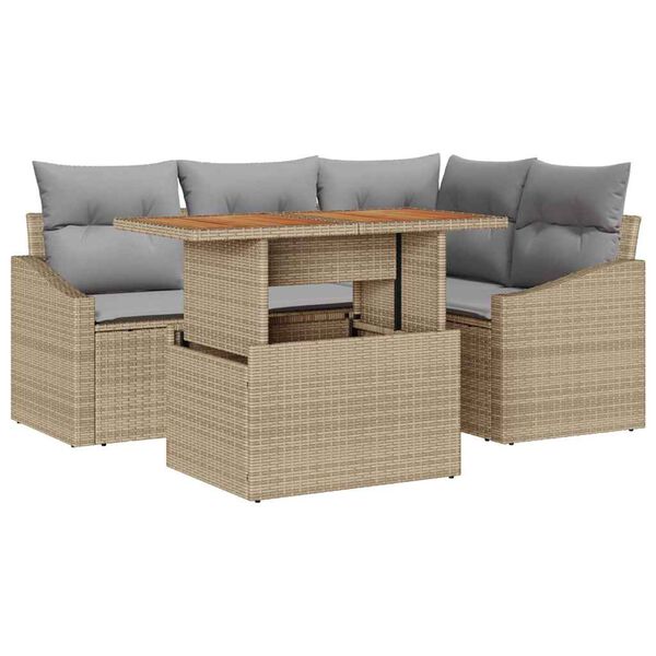 vidaXL Set Divano da Giardino 5 pcs Beige Poly Rattan