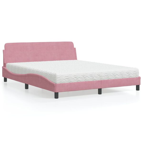 vidaXL Letto con Materasso Dover Rosa 160x200 cm in Velluto