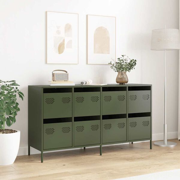 vidaXL Credenza Verde Oliva 135x39x73,5 cm Acciaio Laminato a Freddo