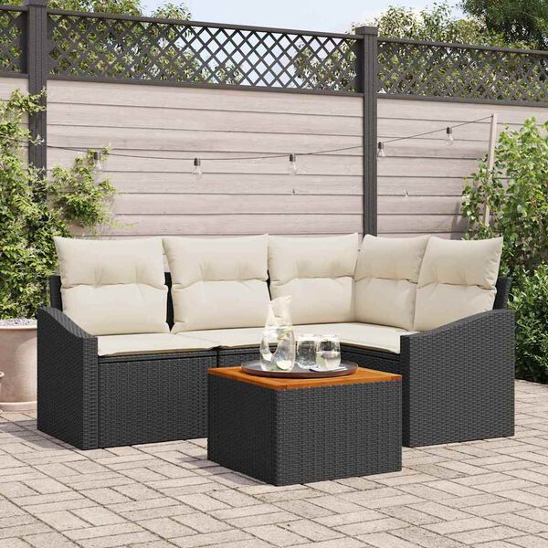 vidaXL Set Divano da Giardino con cuscino 5 pcs Nero polyrattan