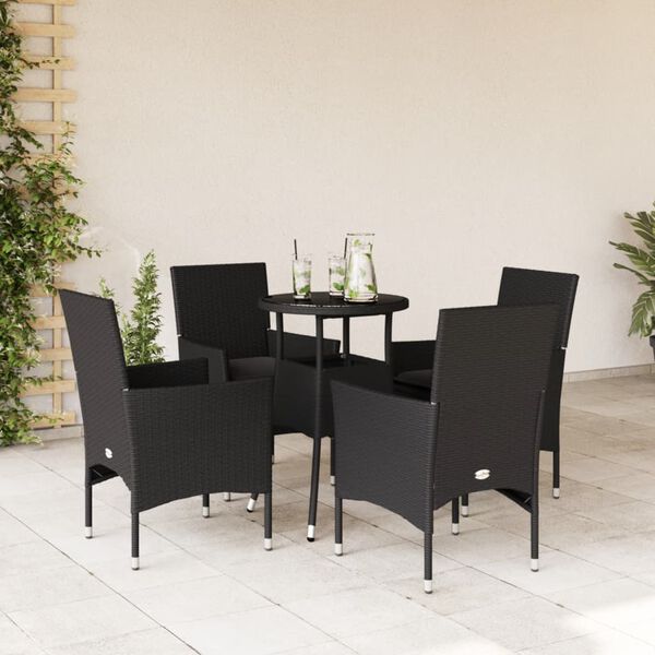 vidaXL Set da Pranzo da Giardino con Cuscini 5 pz Polyrattan e Vetro