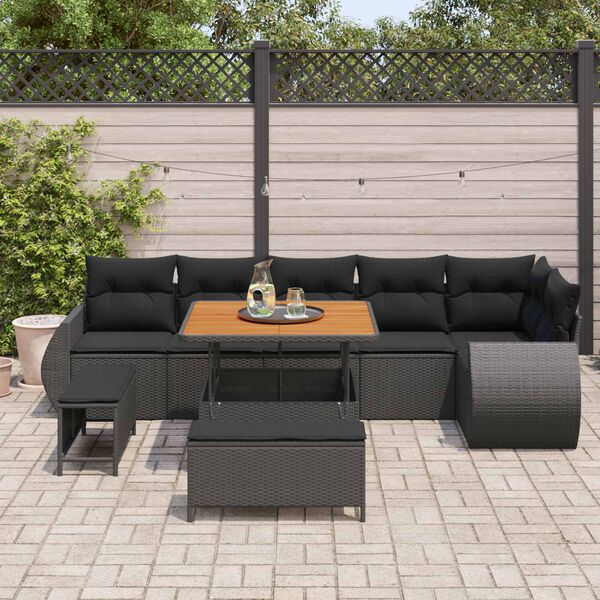 vidaXL Set Divano da Giardino 9 pcs Nero polyrattan
