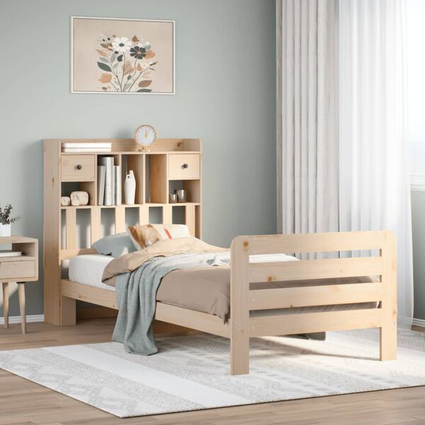 vidaXL Giroletto con Libreria senza Materasso 75x190 cm in Legno Pino