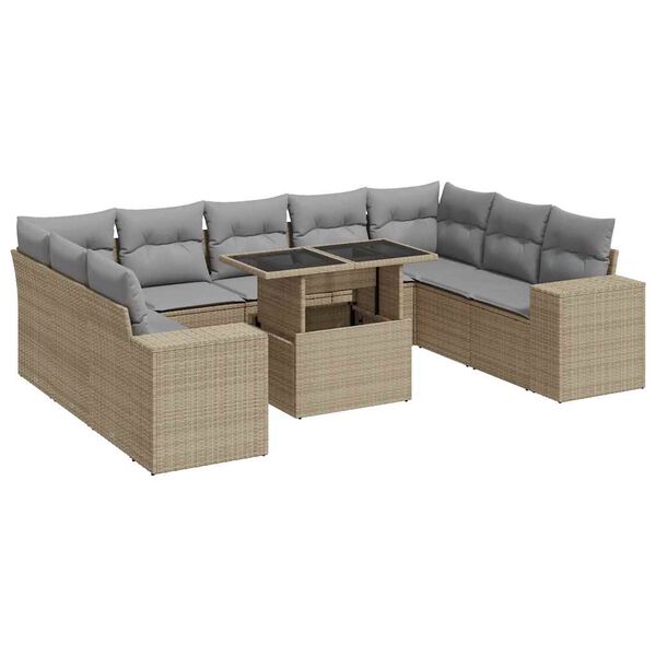 vidaXL Set Divano da Giardino 10 pz con Cuscini Beige in Polyrattan