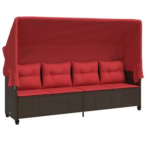 vidaXL Lettino Prendisole con Baldacchino e Cuscini Marrone Polyrattan