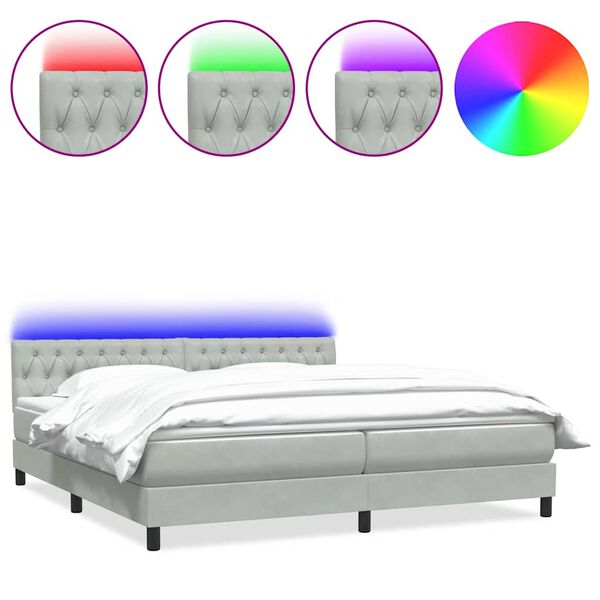 vidaXL Letto a Molle con Materasso e LED Grigio Chiaro 200x220cm Velluto