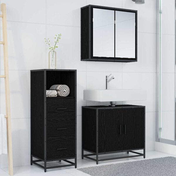 vidaXL Set di mobili per il bagno 3 pcs Rovere Nero Legno multistrato