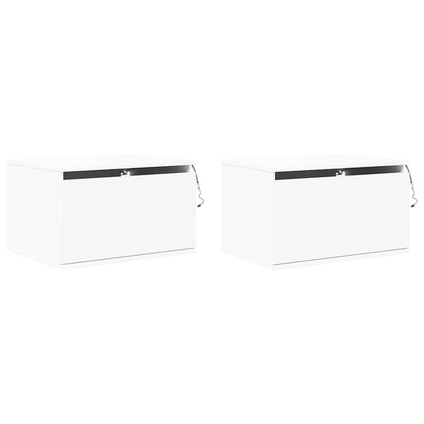 vidaXL Comodini a Parete con Luci LED 2 pz Bianchi