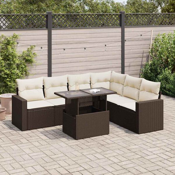 vidaXL Set Divani da Giardino 7 pz con Cuscini Marrone in Polyrattan