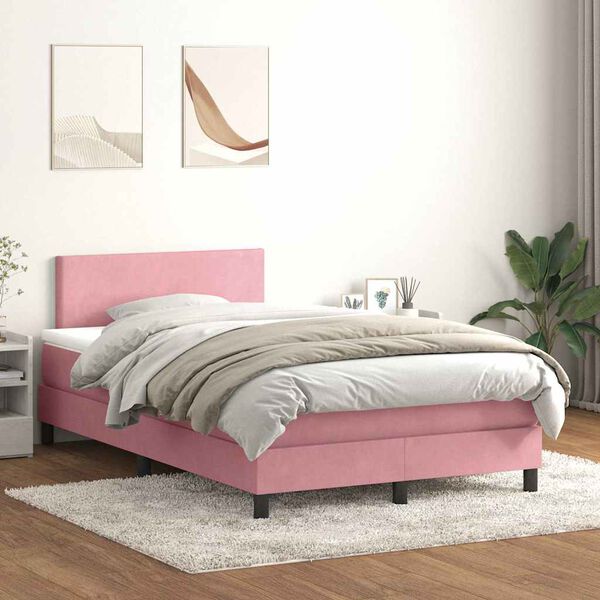 vidaXL Letto a Molle con Materasso e LED Rosa 120x210 cm in Velluto