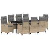 vidaXL Set da Pranzo per Giardino con cuscino 9 pcs Beige polyrattan
