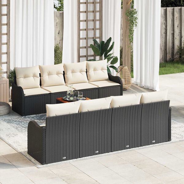 vidaXL Set Divano da Giardino 9 pcs Nero e Crema polyrattan
