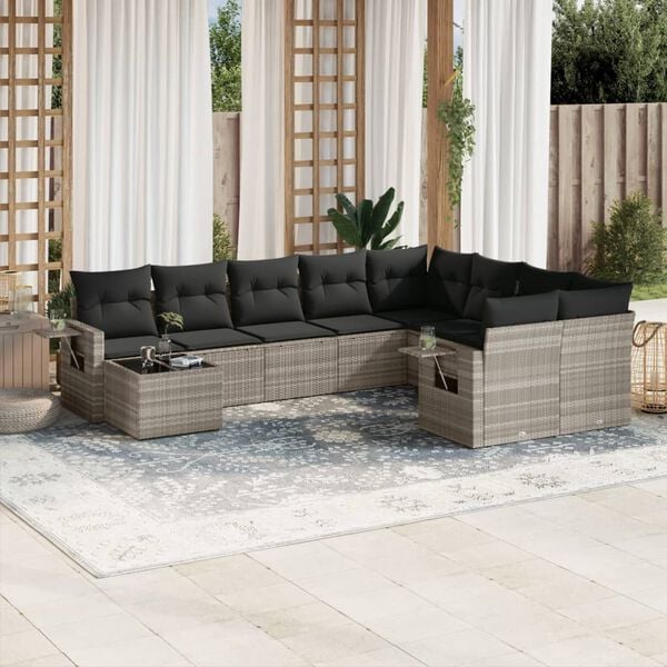 vidaXL Set Divano Giardino 10 pz con Cuscini Grigio Chiaro Polyrattan