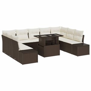 vidaXL Set Divano da Giardino 10 pz Marrone e Crema polyrattan