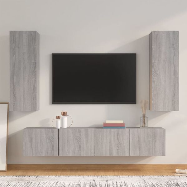 vidaXL Set di Mobili Porta TV 4 pz Grigio Sonoma in Legno Multistrato