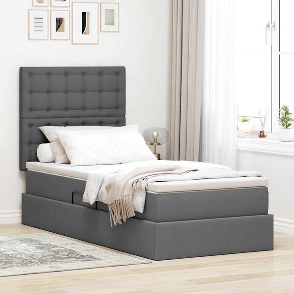 vidaXL Letto con contenitore e materasso Grigio scuro 90 x 190 cm