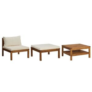 vidaXL Set Divani Giardino 3 pz Cuscini Bianco Crema in Legno d'Acacia