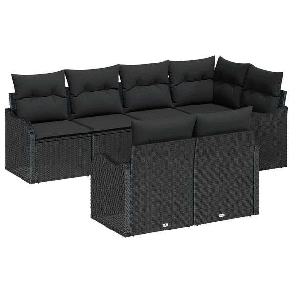 vidaXL Set Divano da Giardino con cuscino 7 pcs Nero Poly Rattan
