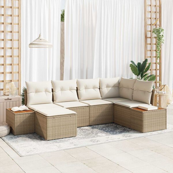 vidaXL Set Divano da Giardino con cuscino 6 pcs Beige polyrattan