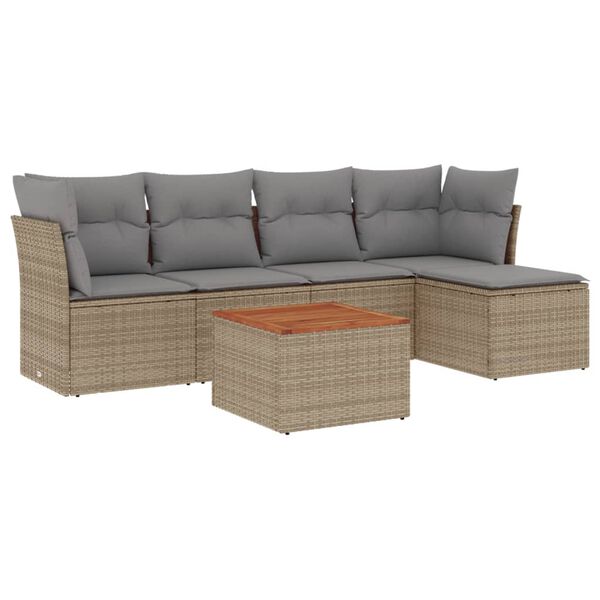 vidaXL Set Divano da Giardino 6 pz con Cuscini Beige in Polyrattan