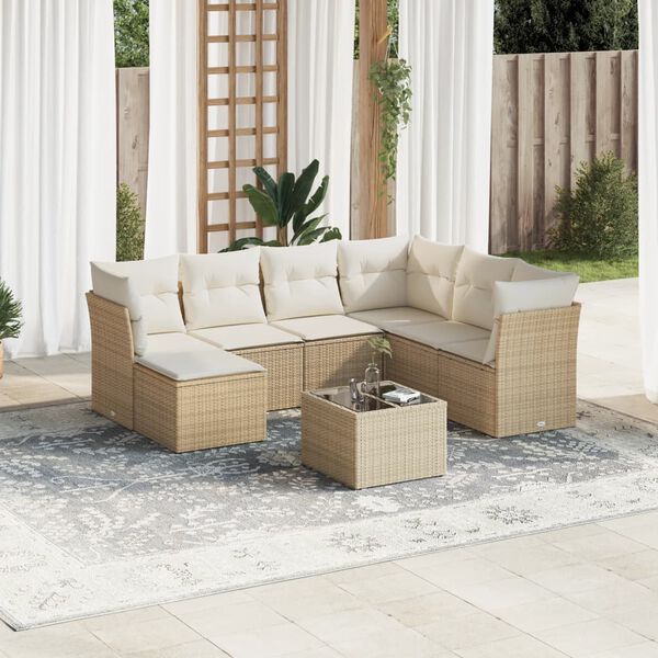 vidaXL Set Divano da Giardino 8 pz con Cuscini Beige in Polyrattan