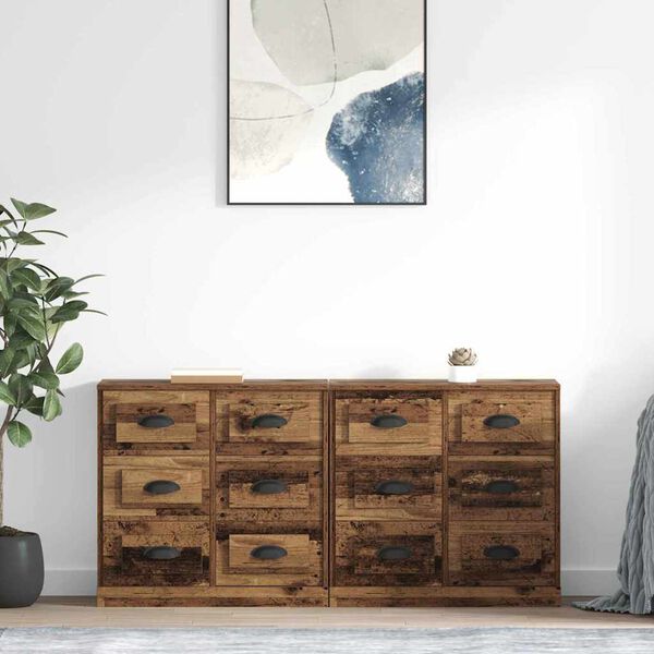 vidaXL Sideboards con cassetto 2 pcs Legno vecchio 70 x 35,5 x 67,5 cm