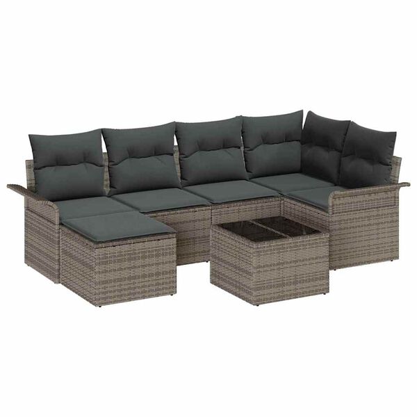 vidaXL Set Divano da Giardino con cuscino 7 pcs Grigio polyrattan