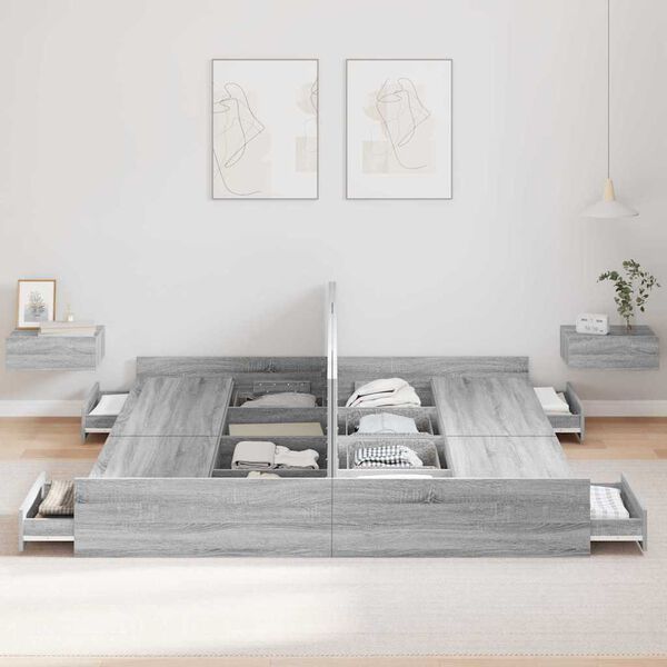 vidaXL Struttura letto con contenitore Grigio Sonoma 200 x 200 cm