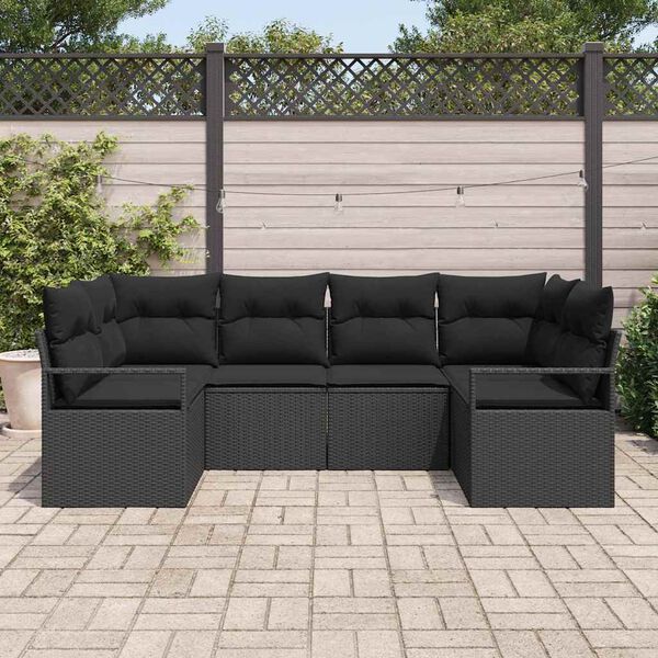 vidaXL Set di divani con cuscino 6 pcs Nero polyrattan