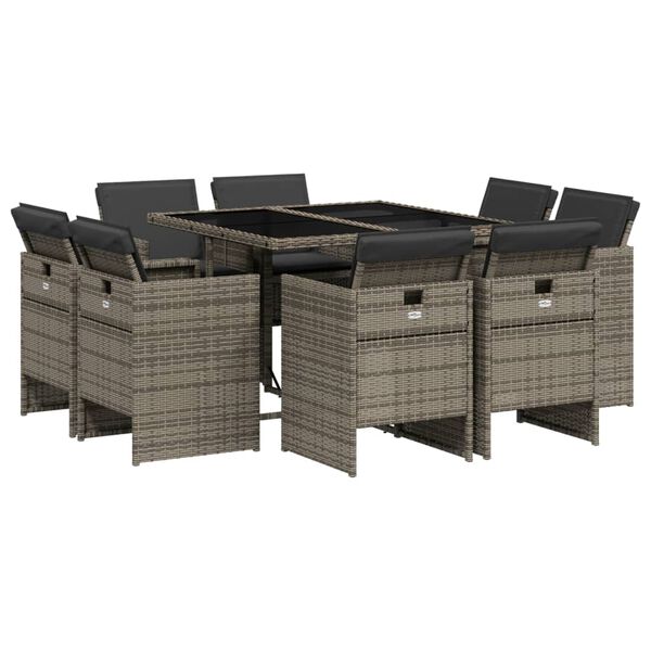 vidaXL Set da Pranzo da Giardino 9 pz con Cuscini in Polyrattan Grigio