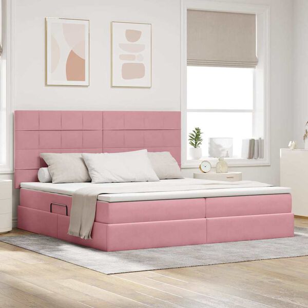 vidaXL Letto con contenitore e LED Rosa 200 x 200 cm Velluto