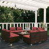 vidaXL Set Divani da Giardino 9 pz con Cuscini in Polyrattan Marrone