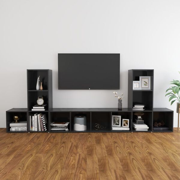 vidaXL Set Mobile TV 5 pz Grigio in Legno Multistrato