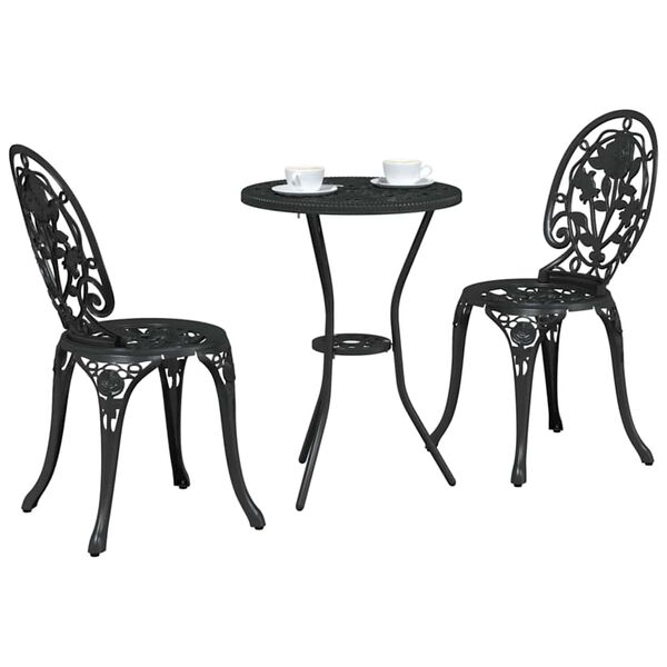 vidaXL Set Bistro da Giardino 3 pcs Nero Alluminio