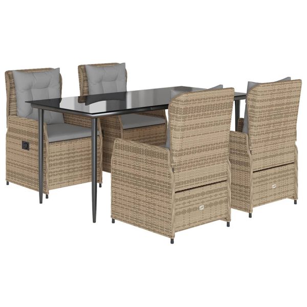vidaXL Set da Pranzo da Giardino 5 pz con Cuscini Beige in Polyrattan