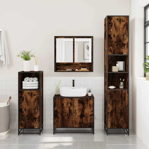 vidaXL Set Mobili da Bagno 2 pz Rovere Fumo in Legno Multistrato