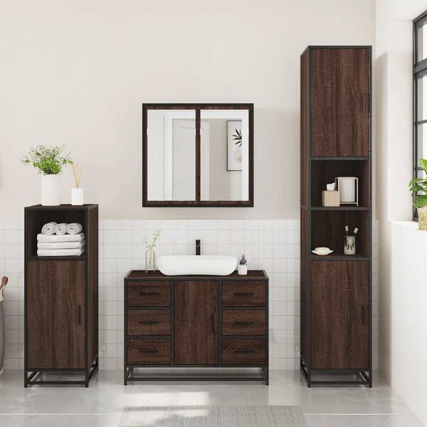 vidaXL Set Mobili da Bagno 3 pz Rovere Marrone in Legno Multistrato