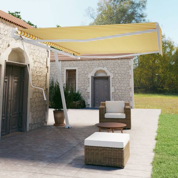 vidaXL Tenda da Sole Autoportante Automatica 500x350 cm Gialla Bianca