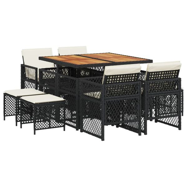 vidaXL Set da Pranzo da Giardino 9 pz con Cuscini Nero in Polyrattan