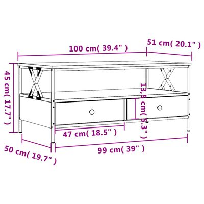 vidaXL Tavolino da Salotto Nero 100x51x45 cm in Legno Multistrato