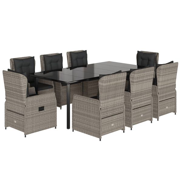 vidaXL Set Pranzo da Giardino 9pz con Cuscini Grigio Chiaro Polyrattan