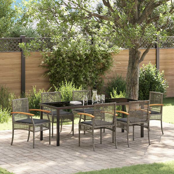vidaXL Set da Pranzo per Giardino 7 pcs Grigio polyrattan