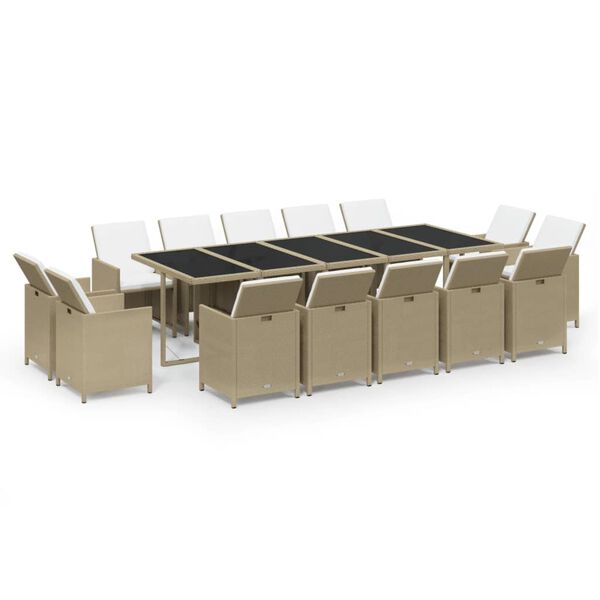 vidaXL Set da Pranzo da Giardino 15 pz con Cuscini in Polyrattan Beige