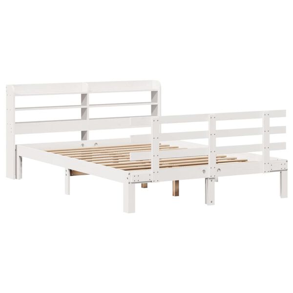 vidaXL Giroletto con Testiera Bianco 135x190 cm Legno Massello di Pino