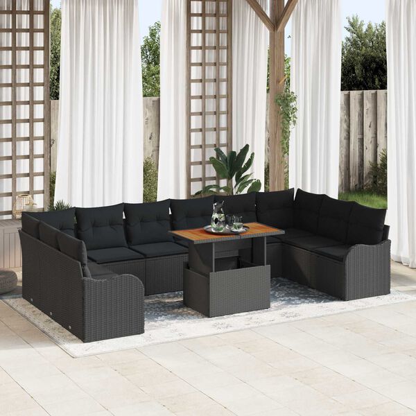 vidaXL Set Divano da Giardino 11 pcs Nero Poly Rattan