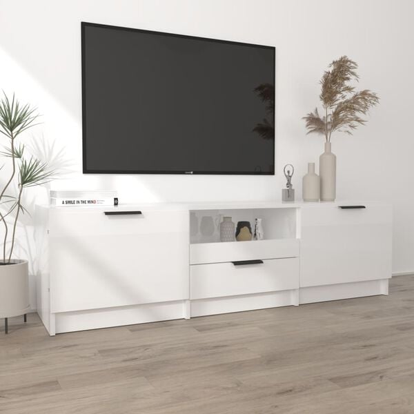 vidaXL Mobile Porta TV Bianco Lucido 140x35x40 cm in Legno Multistrato