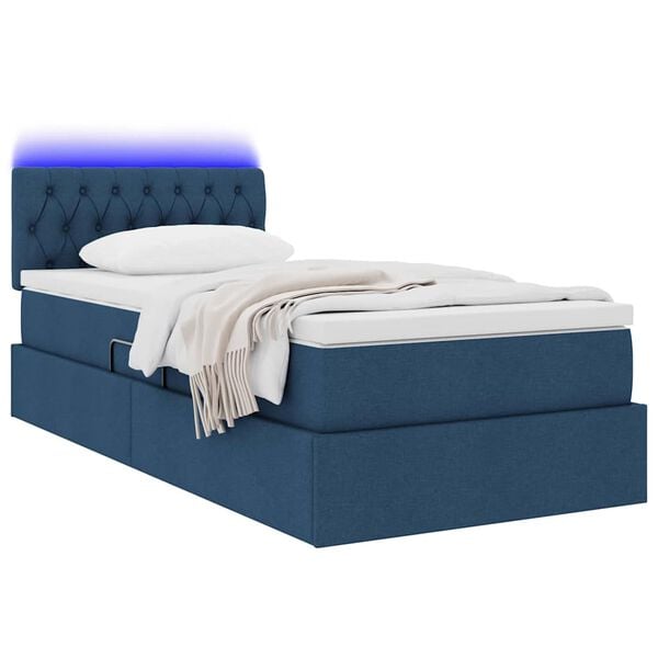 vidaXL Letto con contenitore e LED con led Blu 90 x 200 cm Tessuto