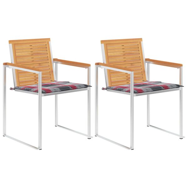 vidaXL Sedie da Giardino 2 pz con Cuscini in Legno di Teak e Acciaio